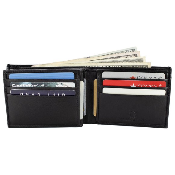 Men Bifold Lambskin Leather Black Wallet - Picture 3 of 16